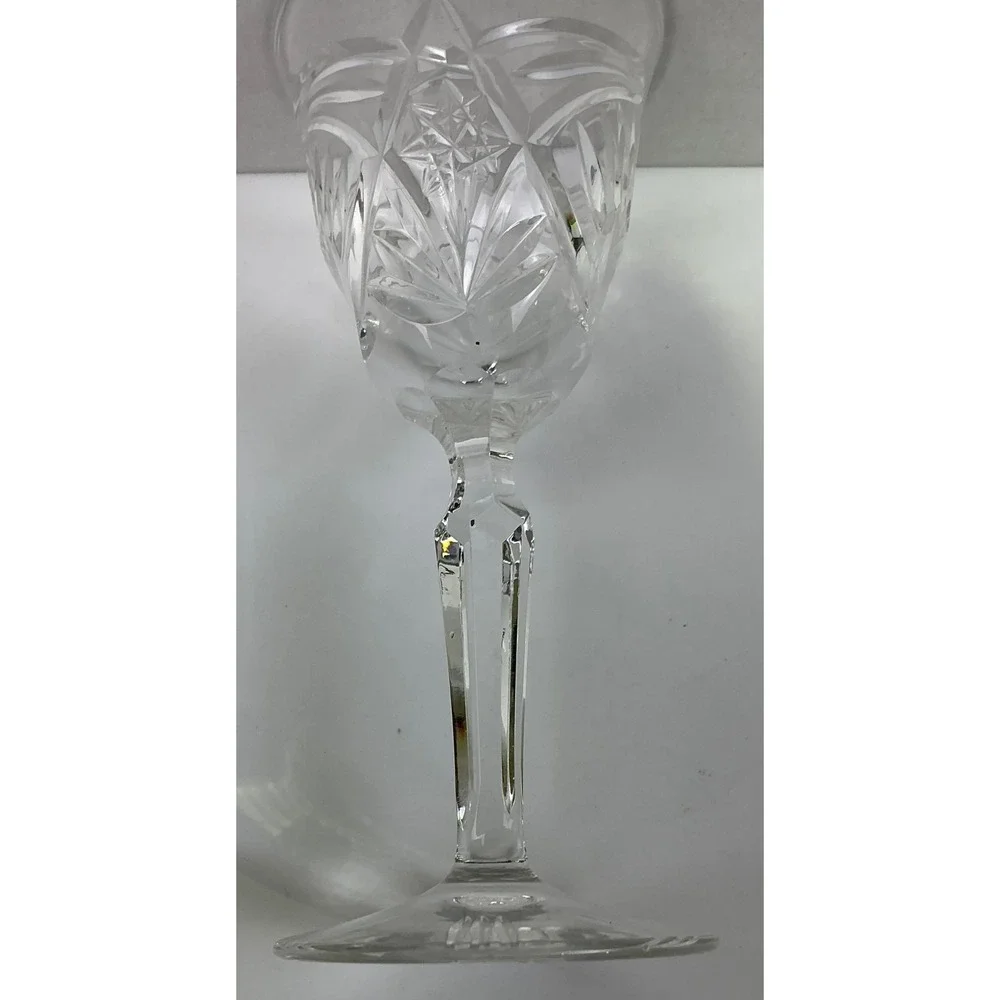 Vintage Cut Crystal Wine Goblet Faceted Stem Clear Glass 5